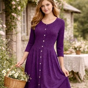 The Vermont Country Store Floral Dress XS Purple Button Front Cottagecore